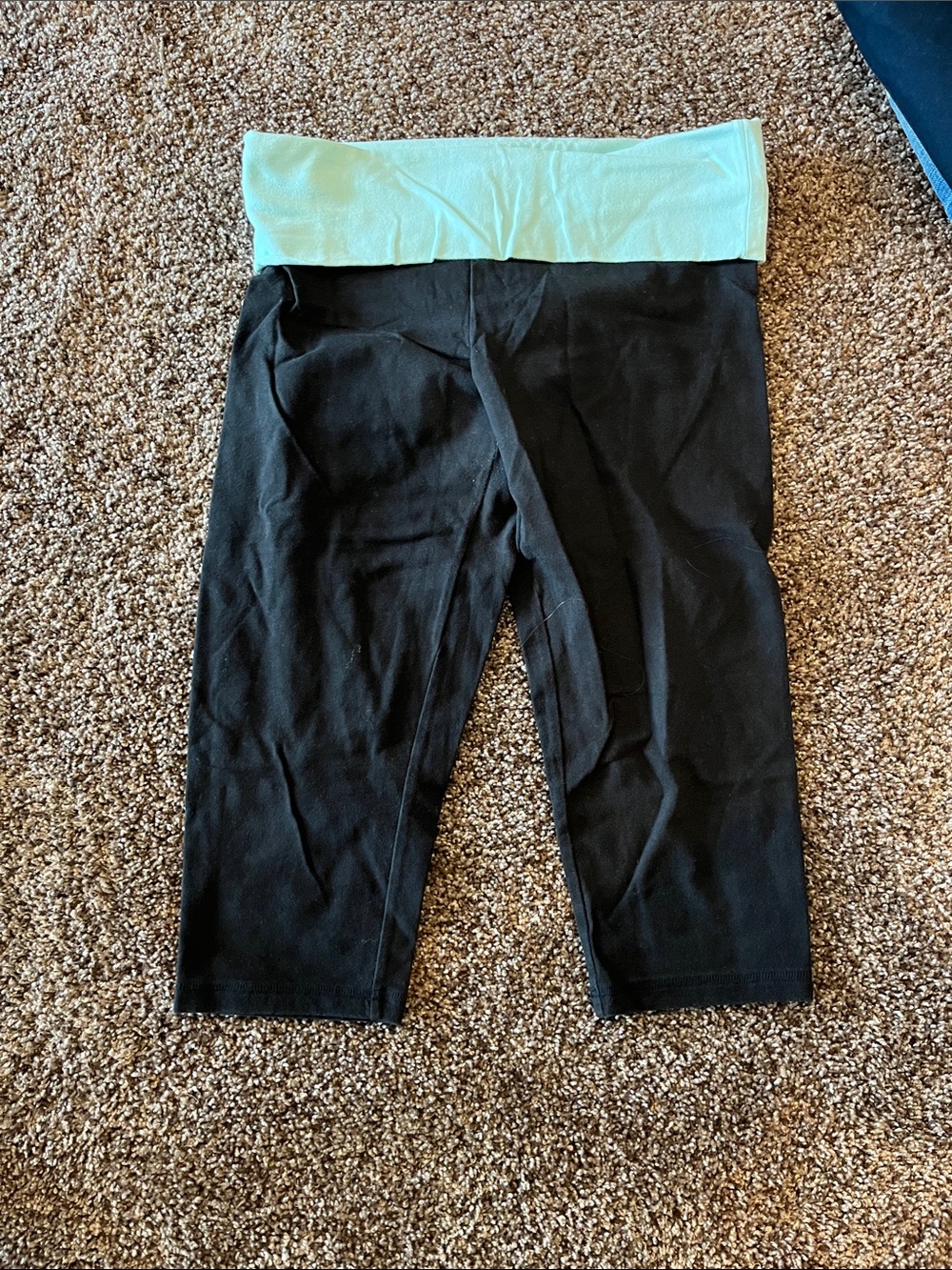 PINK Victoria's Secret Black Capri Leggings with Mint Fold-Over Waistband